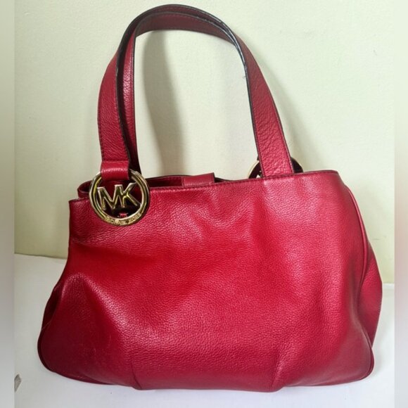 Michael Kors Leather Fulton East West Shoulder Tote Bag Satchel Compartments Red - Picture 2 of 16